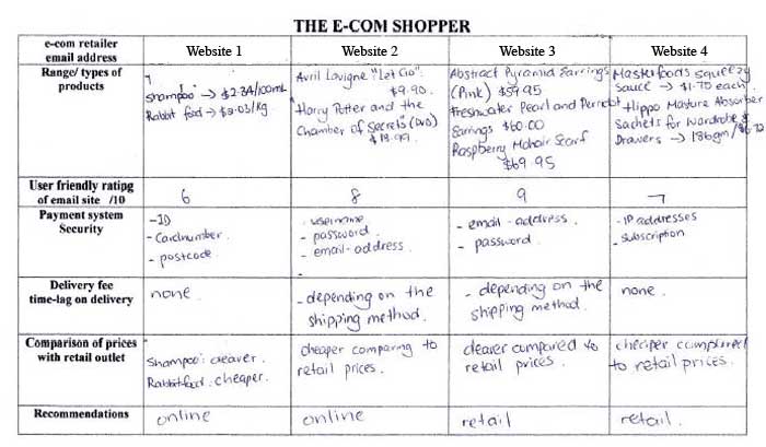     Comparing Internet Shopping Sites - Shannon