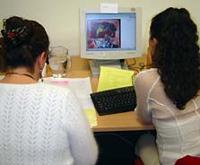 two teachers sitting in front of a computer