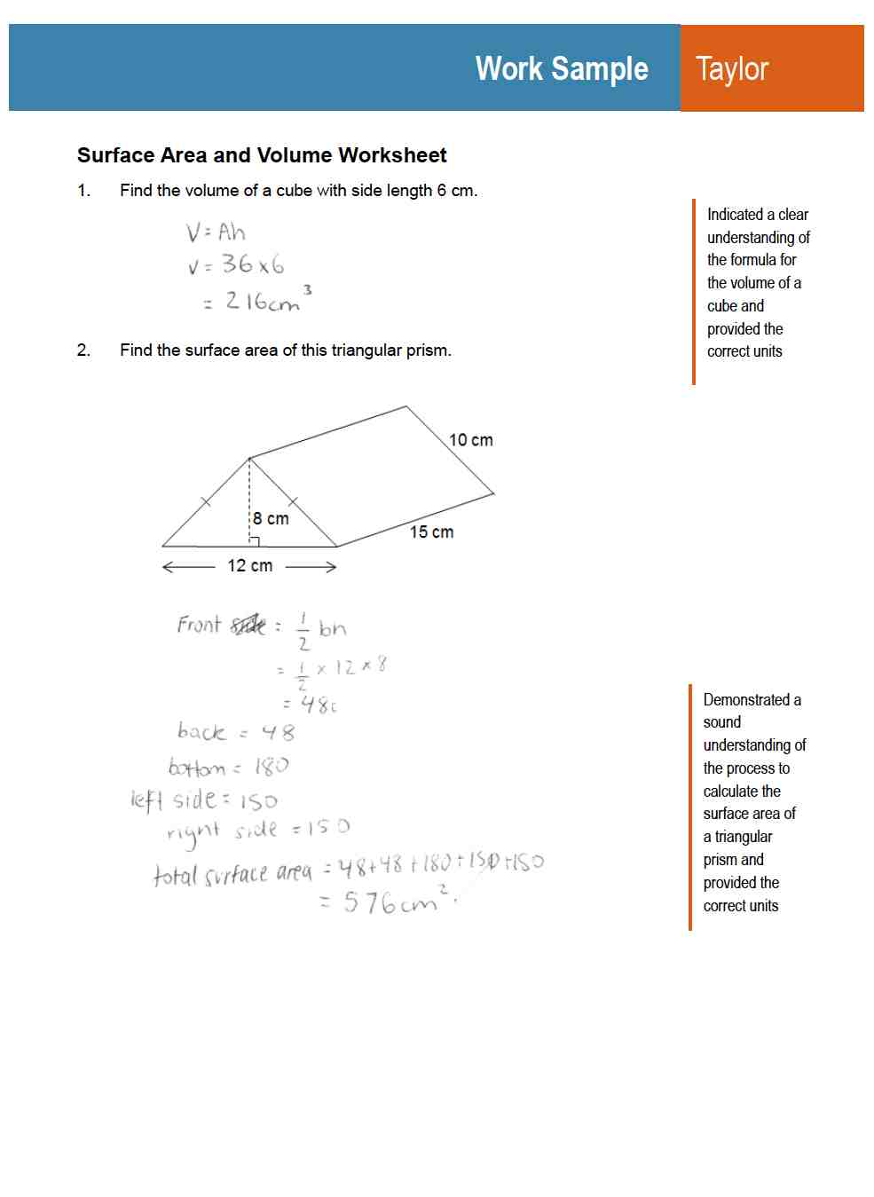 Surface Area and Volume - Taylor